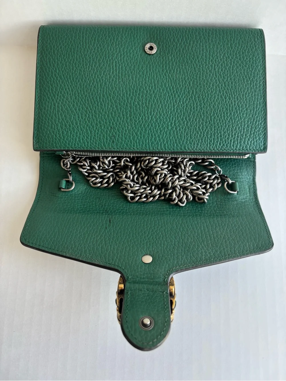 Gucci Dionysus Wallet on Chain Emerald Green Pebbled Leather Crystals Authentic - Picture 4 of 11